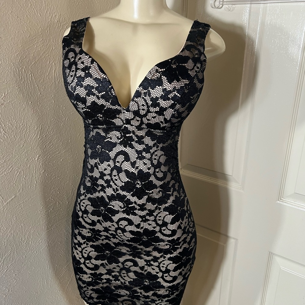 Emerald Sundae Black and White Lace Mini Dress
